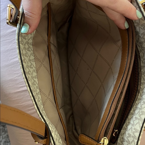Michael Kors Beige Logo Tote with Brown Trim - Picture 7 of 11